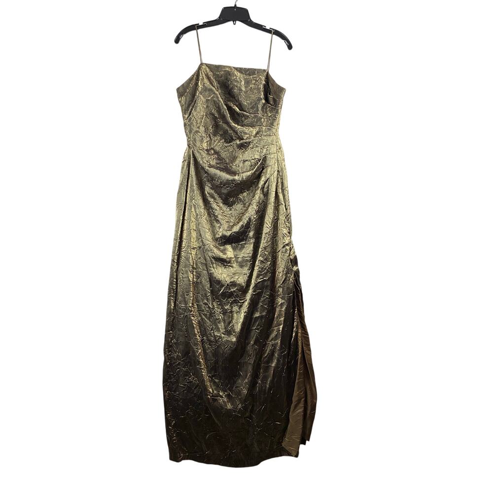 Vintage JS Collections Metallic Gold Maxi Gown Spaghetti Strap Women's 14 READ